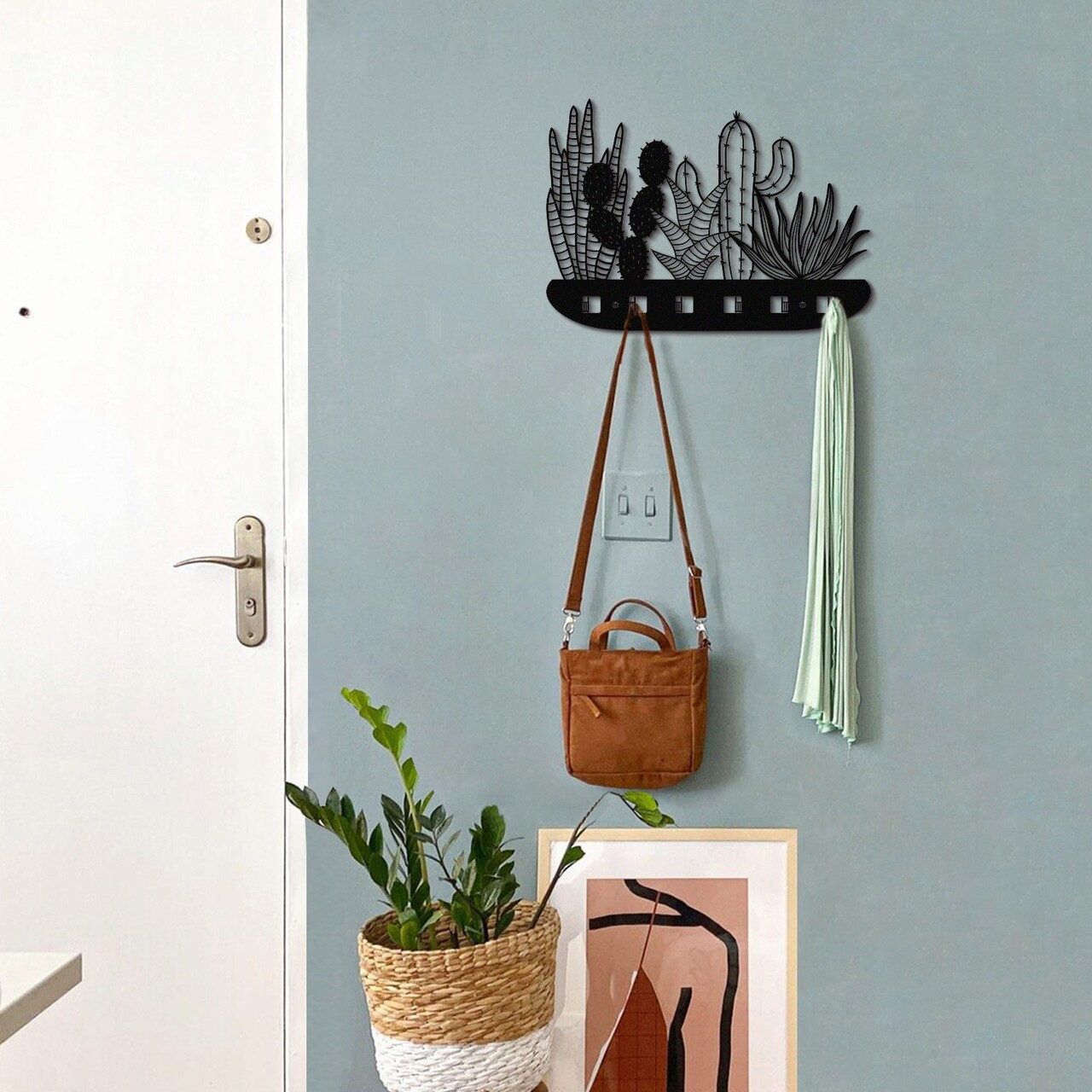 Cuier de perete, Cactus Metal Hanger, 68x44 cm, Negru - imagine 5
